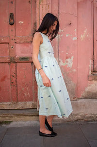 Bibico Fatima Sea Green Jacquard Dress - The Mercantile London