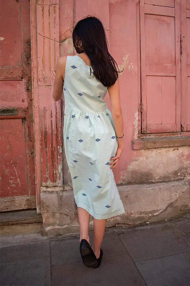 Bibico Fatima Sea Green Jacquard Dress - The Mercantile London