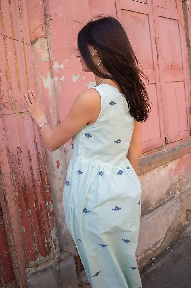 Bibico Fatima Sea Green Jacquard Dress - The Mercantile London
