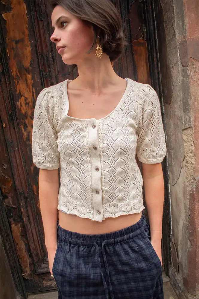 ICHI Daffie Birch Open Knit Cardigan - The Mercantile London