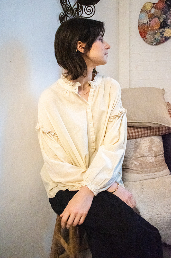 ICHI Lasha Birch Ruffle Blouse - The Mercantile London