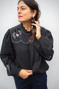 Stella Nova Black Moon And Star Embroidered Blouse - The Mercantile London