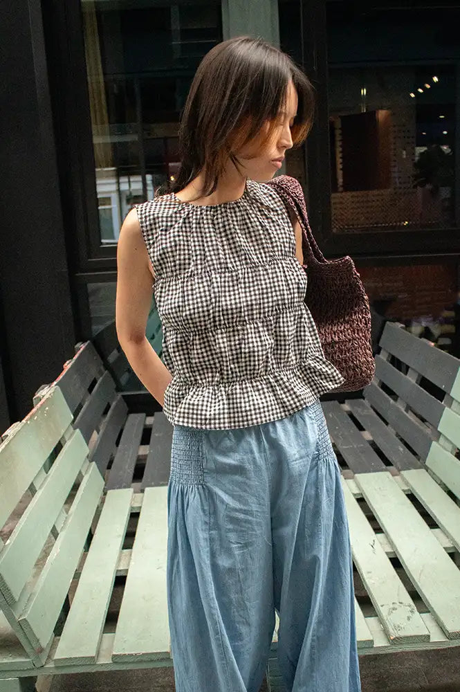 Compania Fantastica Black Gingham Ruched Top