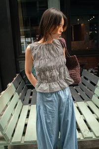 Compania Fantastica Black Gingham Ruched Top