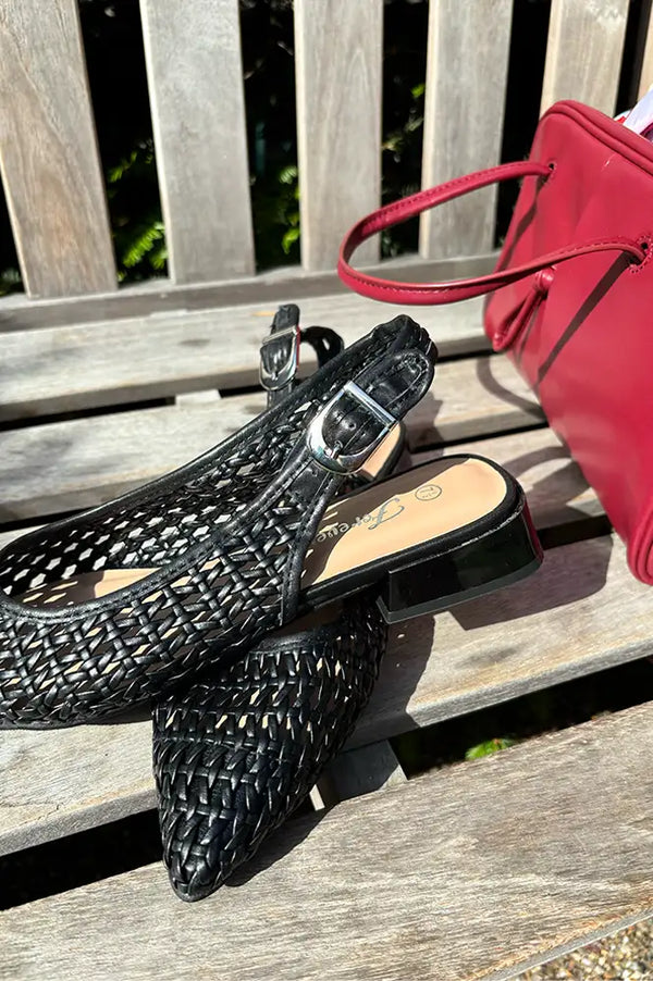Cocci Felicity Black Woven Slingback Sandals
