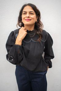 Stella Nova Black Moon And Star Embroidered Blouse - The Mercantile London