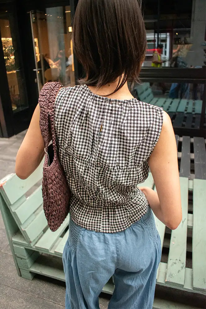 Compania Fantastica Black Gingham Ruched Top