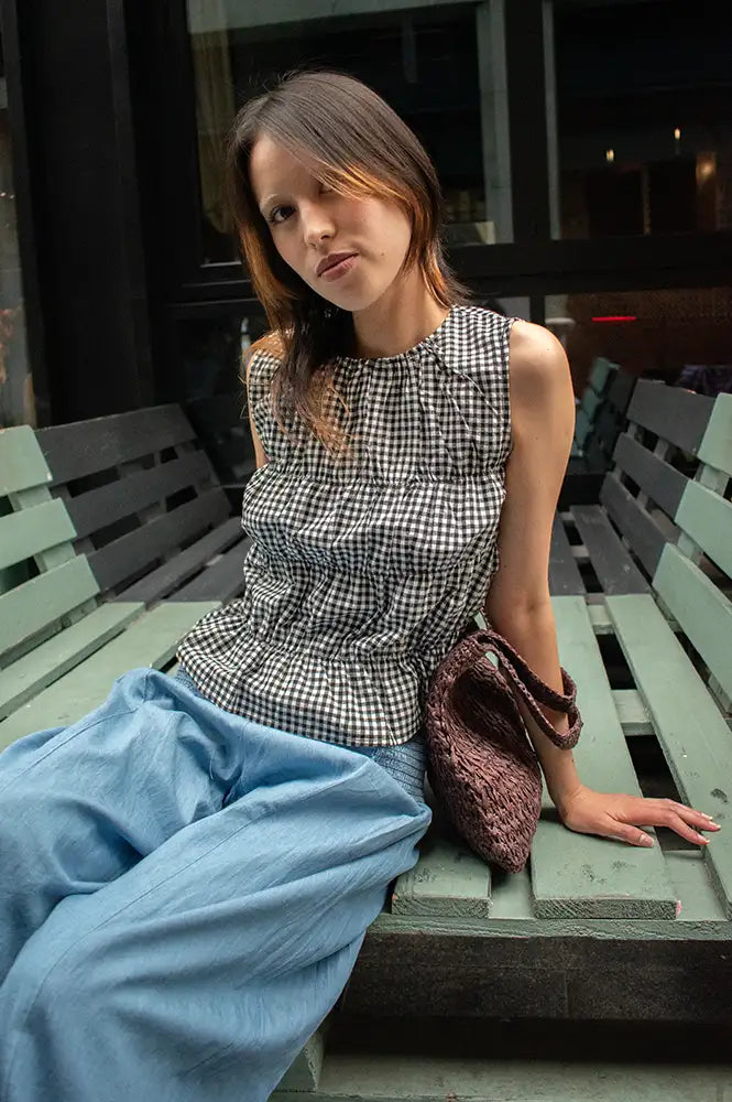 Compania Fantastica Black Gingham Ruched Top