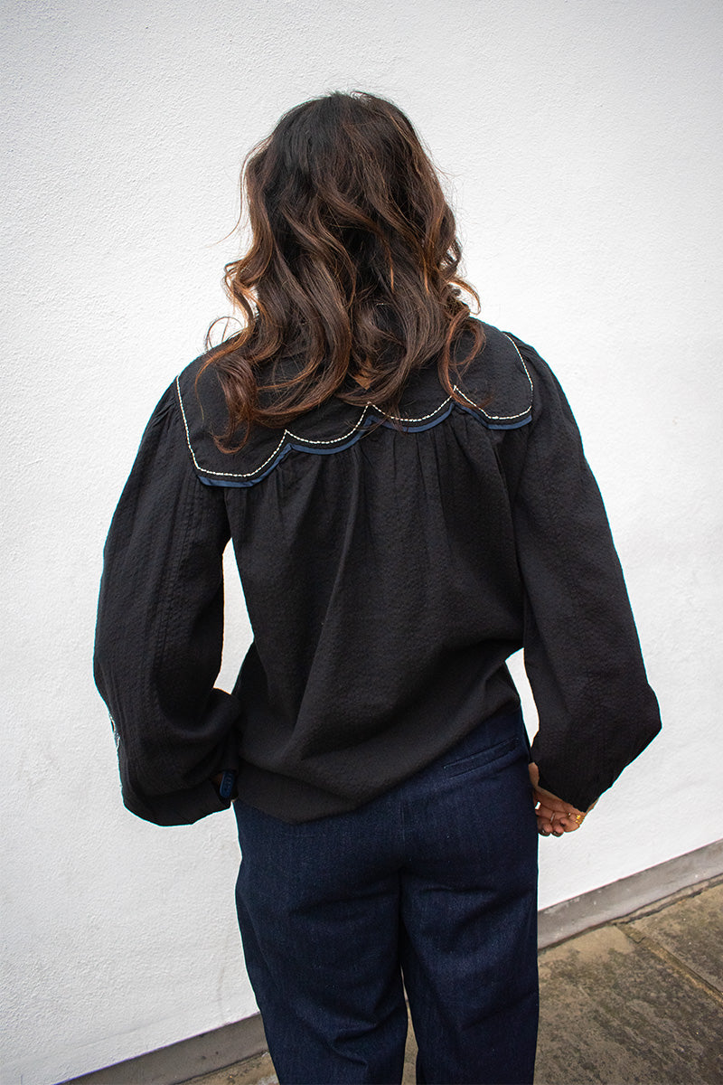 Stella Nova Black Moon And Star Embroidered Blouse - The Mercantile London