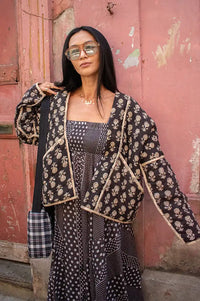 Cotton Conscious Black Block Printed Reversible Kimono