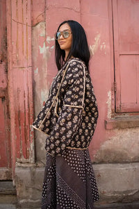 Cotton Conscious Black Block Printed Reversible Kimono