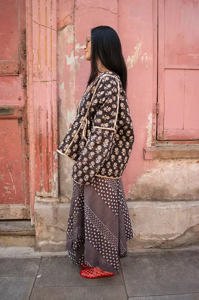 Cotton Conscious Black Block Printed Reversible Kimono
