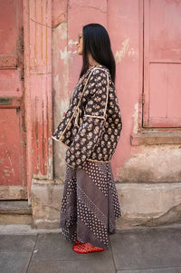 Cotton Conscious Black Block Printed Reversible Kimono