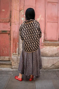 Cotton Conscious Black Block Printed Reversible Kimono