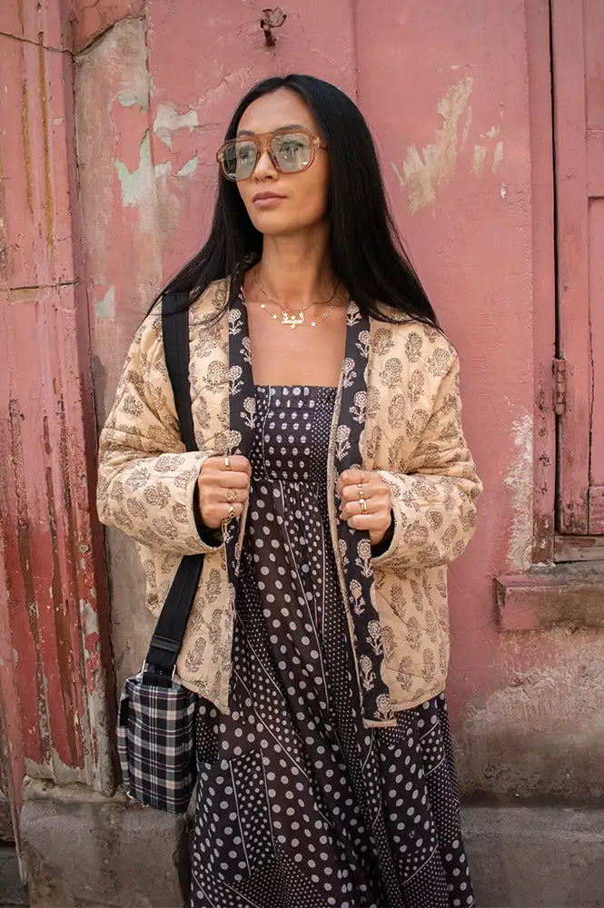 Cotton Conscious Black Block Printed Reversible Kimono