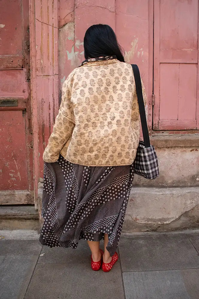 Cotton Conscious Black Block Printed Reversible Kimono