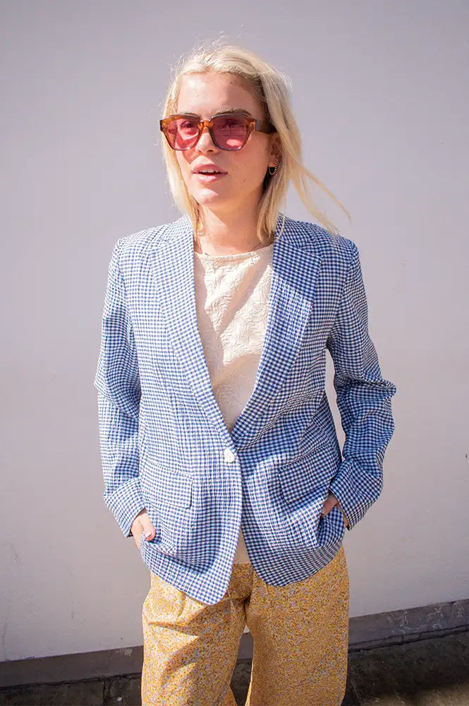 ICHI Jilma Blue Gingham Blazer Jacket - The Mercantile London