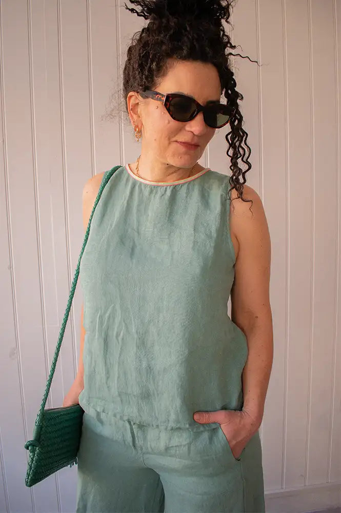 Dr Bloom Darling Green Linen Top - The Mercantile London