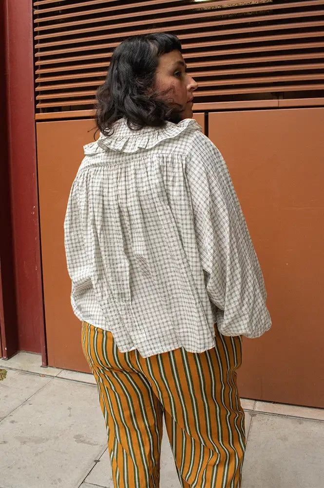 FRNCH Dorset Cream Checked Ruffle Blouse