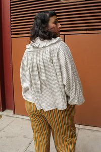 FRNCH Dorset Cream Checked Ruffle Blouse