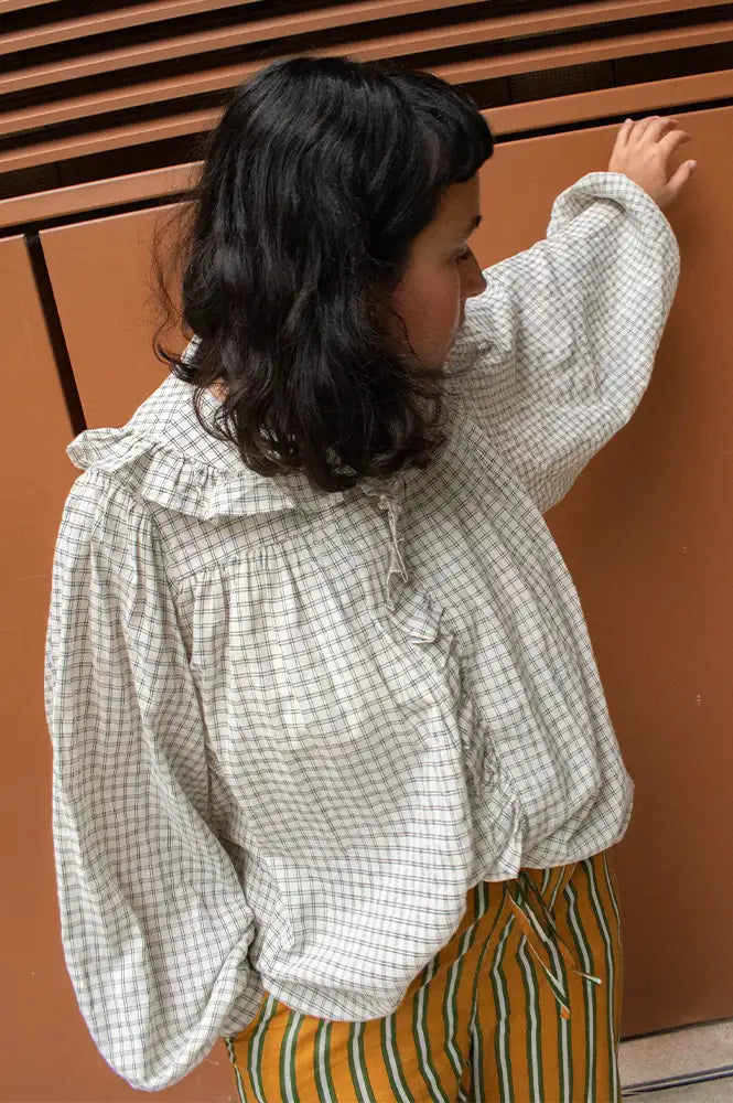FRNCH Dorset Cream Checked Ruffle Blouse