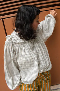 FRNCH Dorset Cream Checked Ruffle Blouse