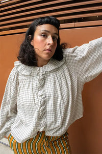 FRNCH Dorset Cream Checked Ruffle Blouse