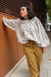 FRNCH Dorset Cream Checked Ruffle Blouse