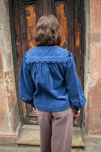 Louche Pallas Navy Babycord Ric Rac Blouse - The Mercantile London