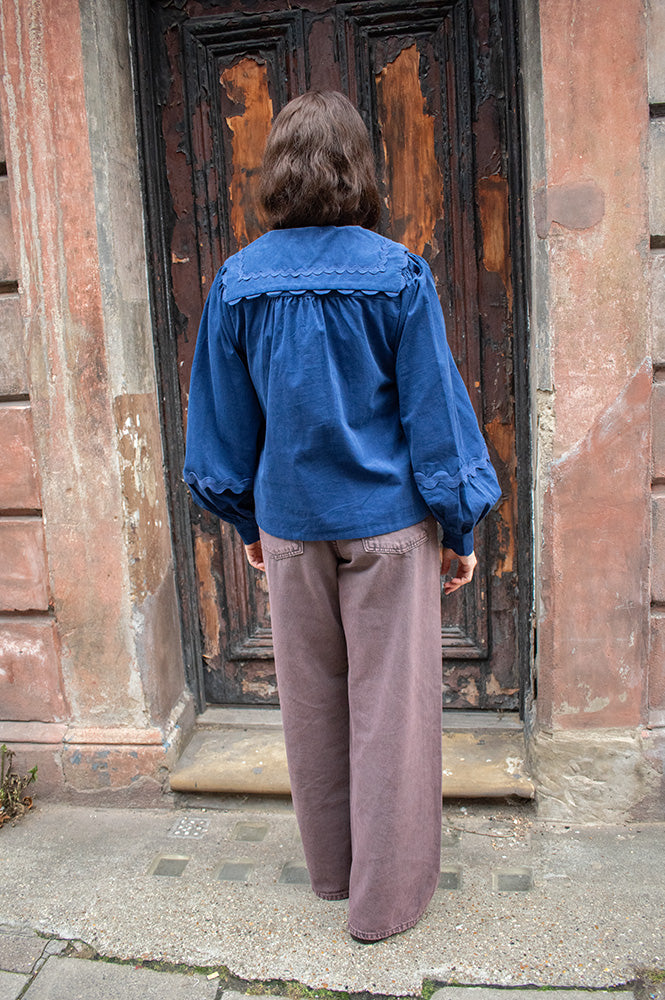 Louche Pallas Navy Babycord Ric Rac Blouse - The Mercantile London