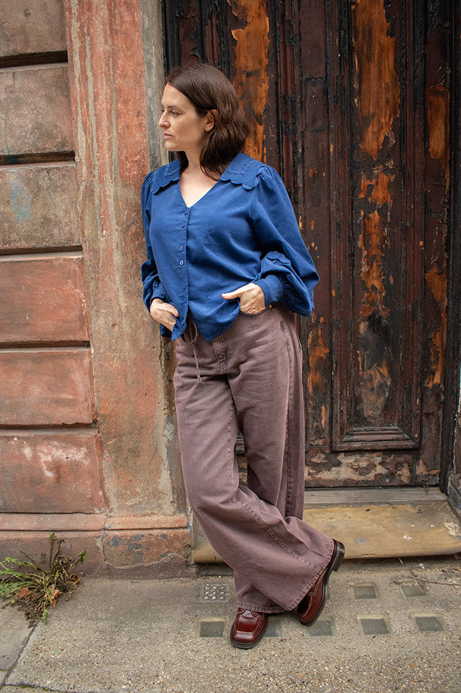 Louche Pallas Navy Babycord Ric Rac Blouse - The Mercantile London