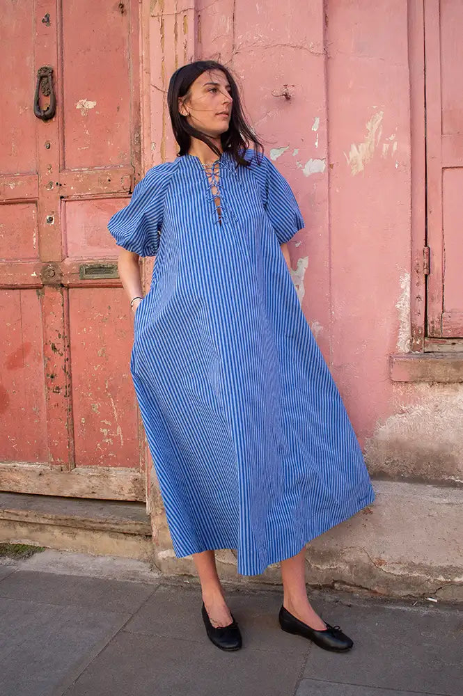FRNCH Assunta Electric Blue Striped Dress - The Mercantile London
