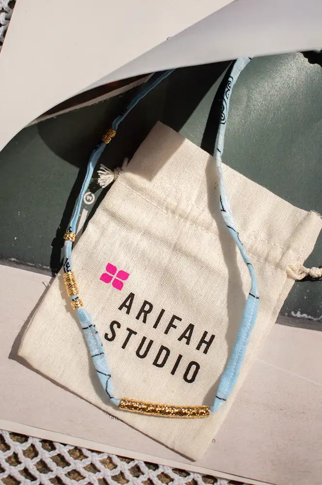 Arifah Studio Aqua Blue Bandana & Bronze Necklace