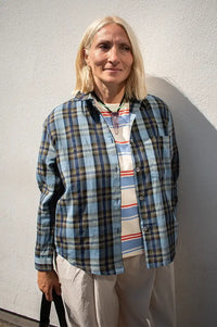 Nice Things Navy Blurred Checked Shirt