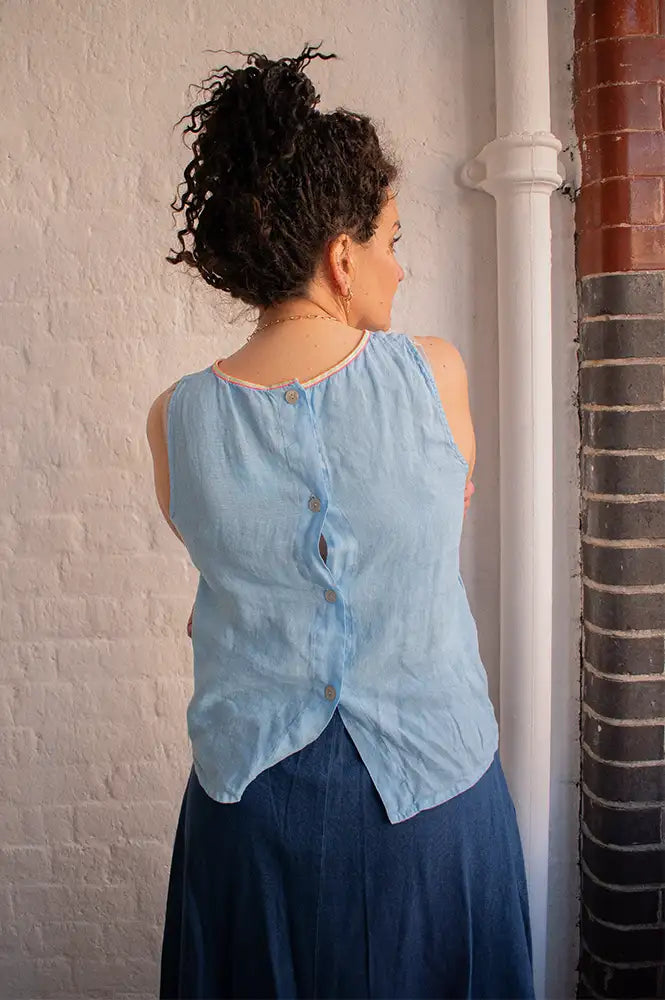 Dr Bloom Sky Blue Linen Top - The Mercantile London