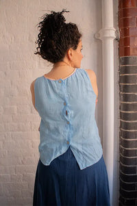 Dr Bloom Sky Blue Linen Top - The Mercantile London