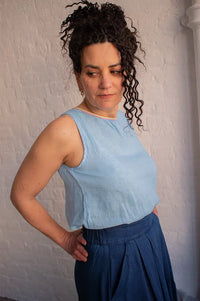 Dr Bloom Sky Blue Linen Top - The Mercantile London