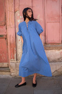 FRNCH Assunta Electric Blue Striped Dress - The Mercantile London