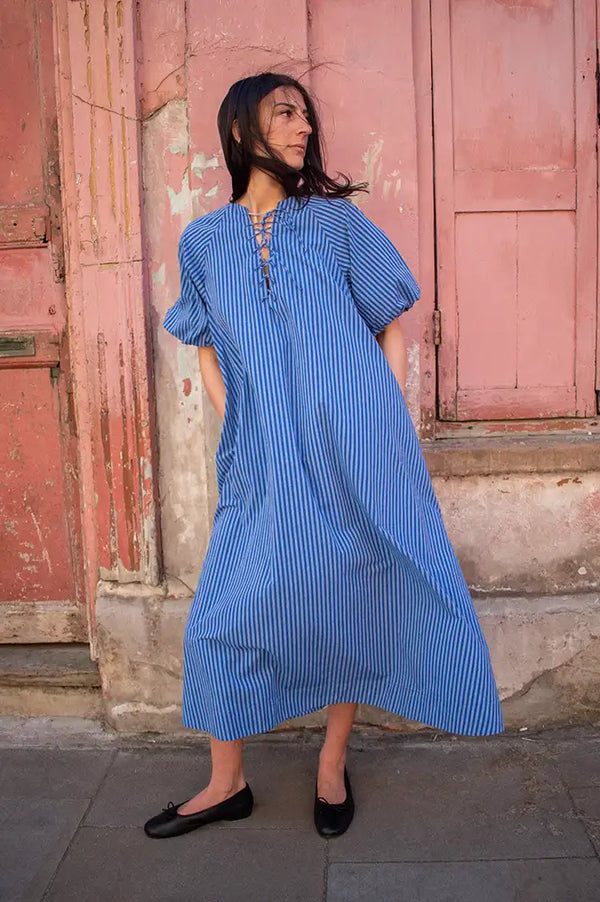 FRNCH Assunta Electric Blue Striped Dress - The Mercantile London