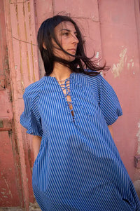 FRNCH Assunta Electric Blue Striped Dress - The Mercantile London
