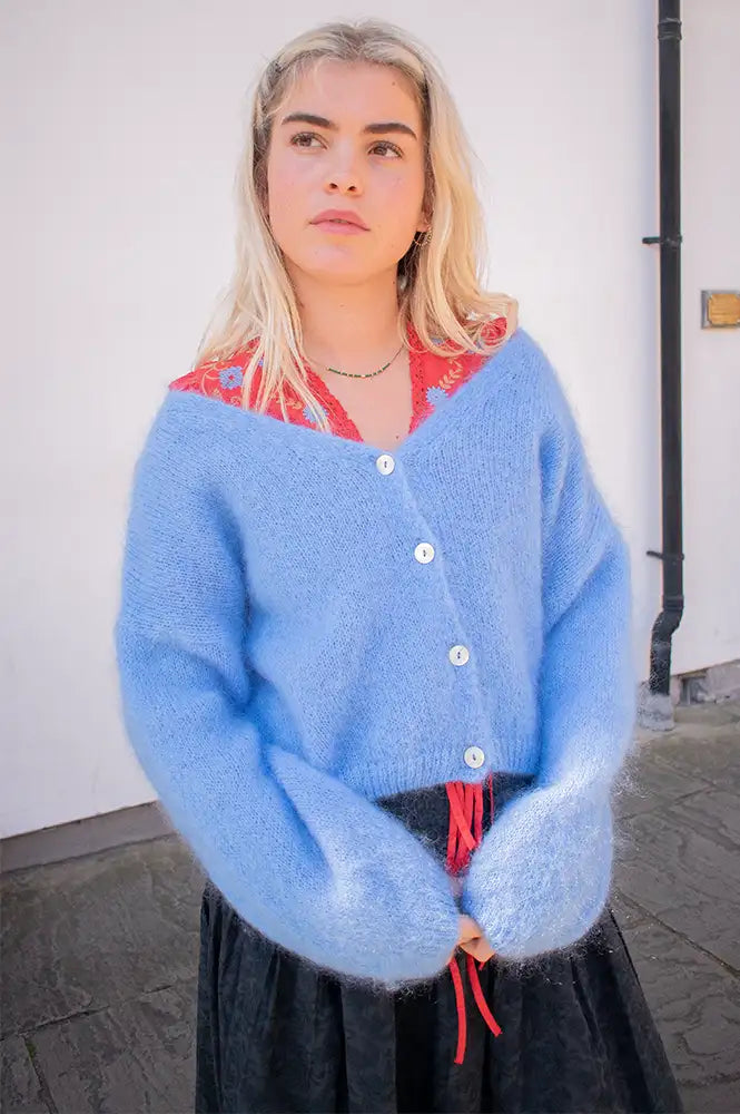 Americandreams Cornelia Cropped Sky Blue Cardigan - The Mercantile London