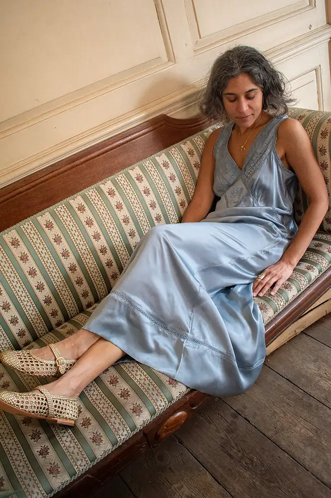 Faune Primrose Cornflower Blue Slip Dress - The Mercantile London