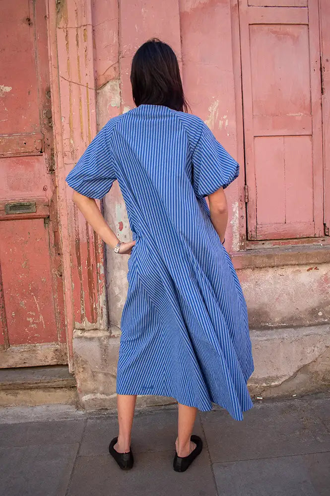 FRNCH Assunta Electric Blue Striped Dress - The Mercantile London