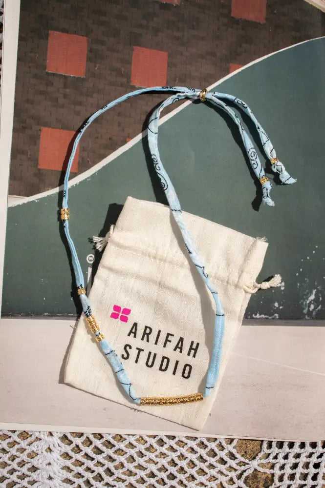 Arifah Studio Aqua Blue Bandana & Bronze Necklace