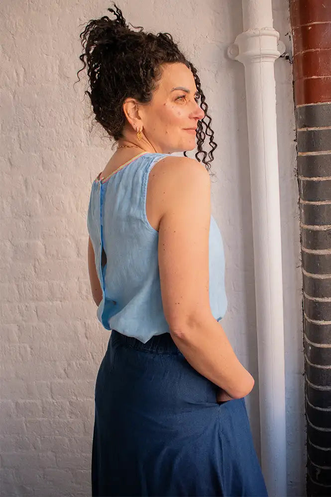 Dr Bloom Sky Blue Linen Top - The Mercantile London