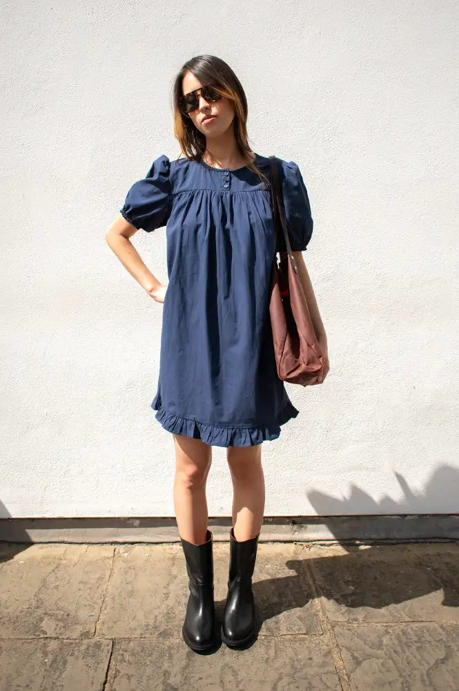 Mod Ref Frankie Navy Babydoll Ruffle Dress