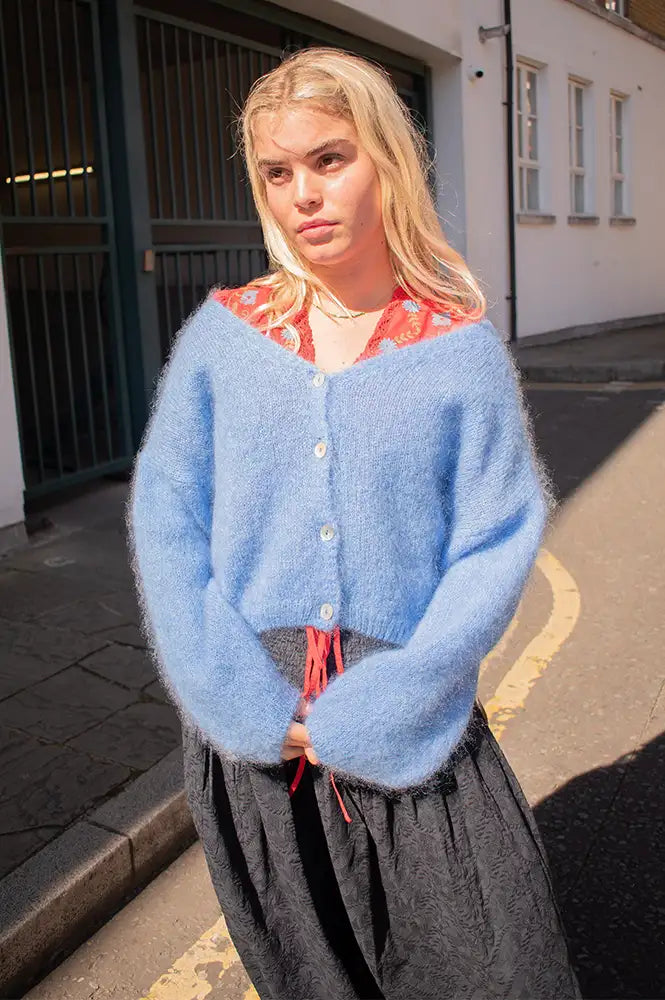 Americandreams Cornelia Cropped Sky Blue Cardigan - The Mercantile London
