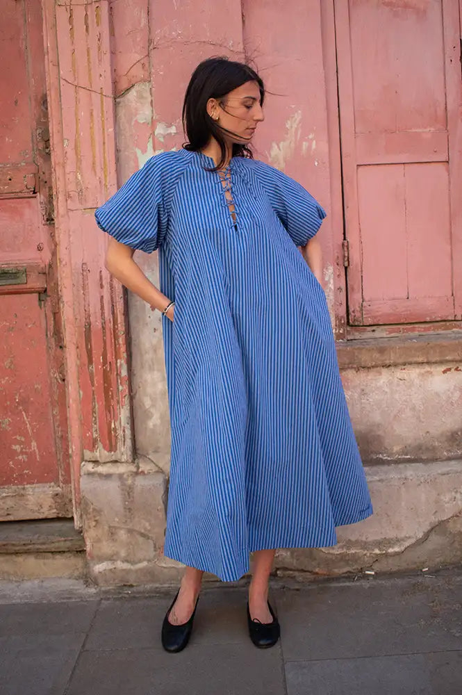 FRNCH Assunta Electric Blue Striped Dress - The Mercantile London