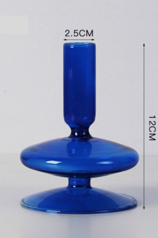 Ivore Blue Glass Candlestick Holder - The Mercantile London