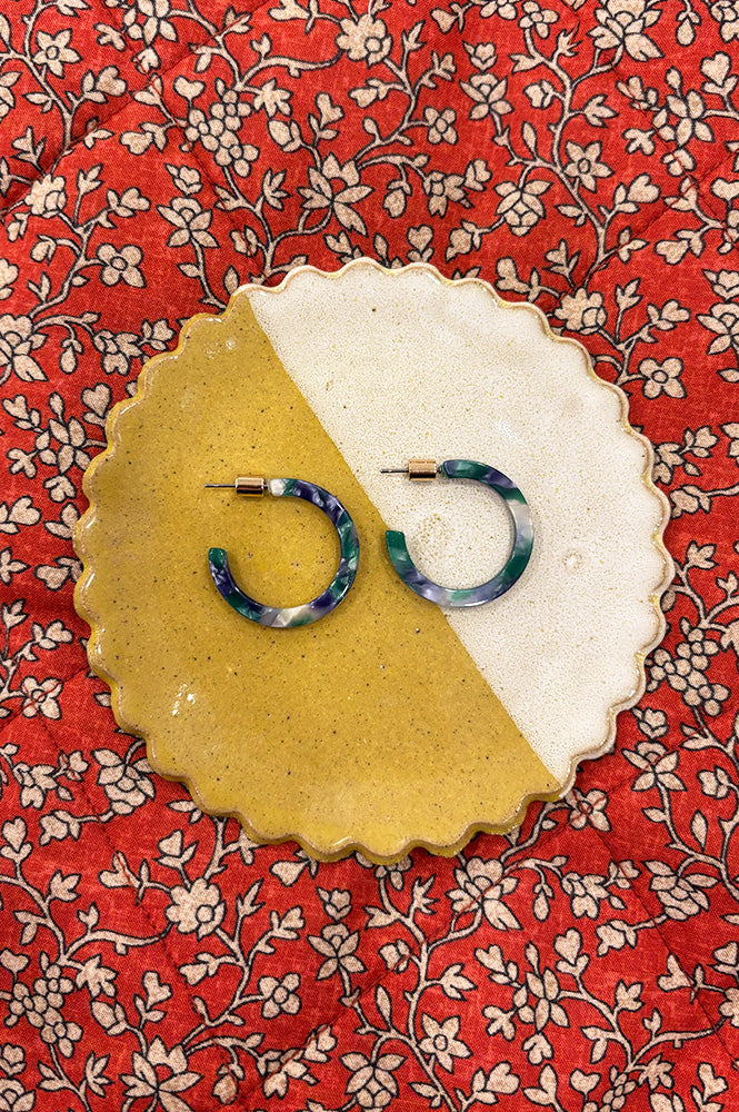 B.M.L Hortense Green & Blue Thin Resin Hoop Earrings - The Mercantile London